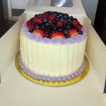 Chiffon cake with white chocolate and almond paste and raspberry filling with cream cheese frosting!