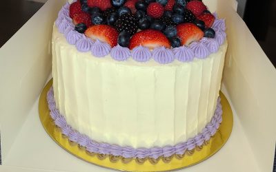 Chiffon cake with white chocolate and almond paste and raspberry filling with cream cheese frosting!