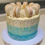 Wintery Theme, Red Velvet Cake Top with Macarons